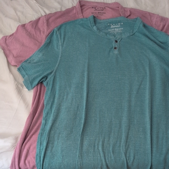 Lucky Brand Venice Burnout Henley T-Shirts Pink and Green Size L x2 - Picture 3 of 5